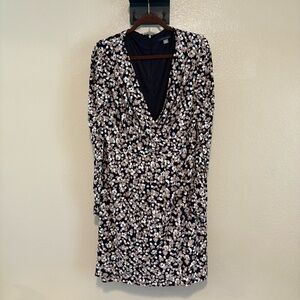 Tommy Hilfiger Long Sleeve Black Brown White Pink Floral Dress Size 16
